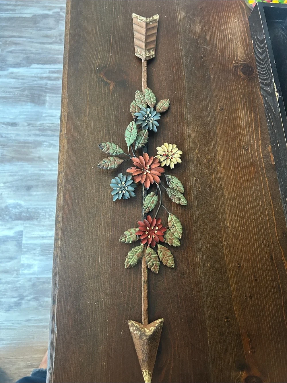 Metal Floral Arrow Wall Decor  with Multicolor Flowers